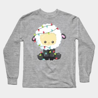 Christmas Sheep, Christmas Lights, Cute Sheep Long Sleeve T-Shirt